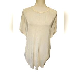 BonWorth Vintage Ivory Polyester Ribbed  Short Sleeve Blouse Women's Size Large